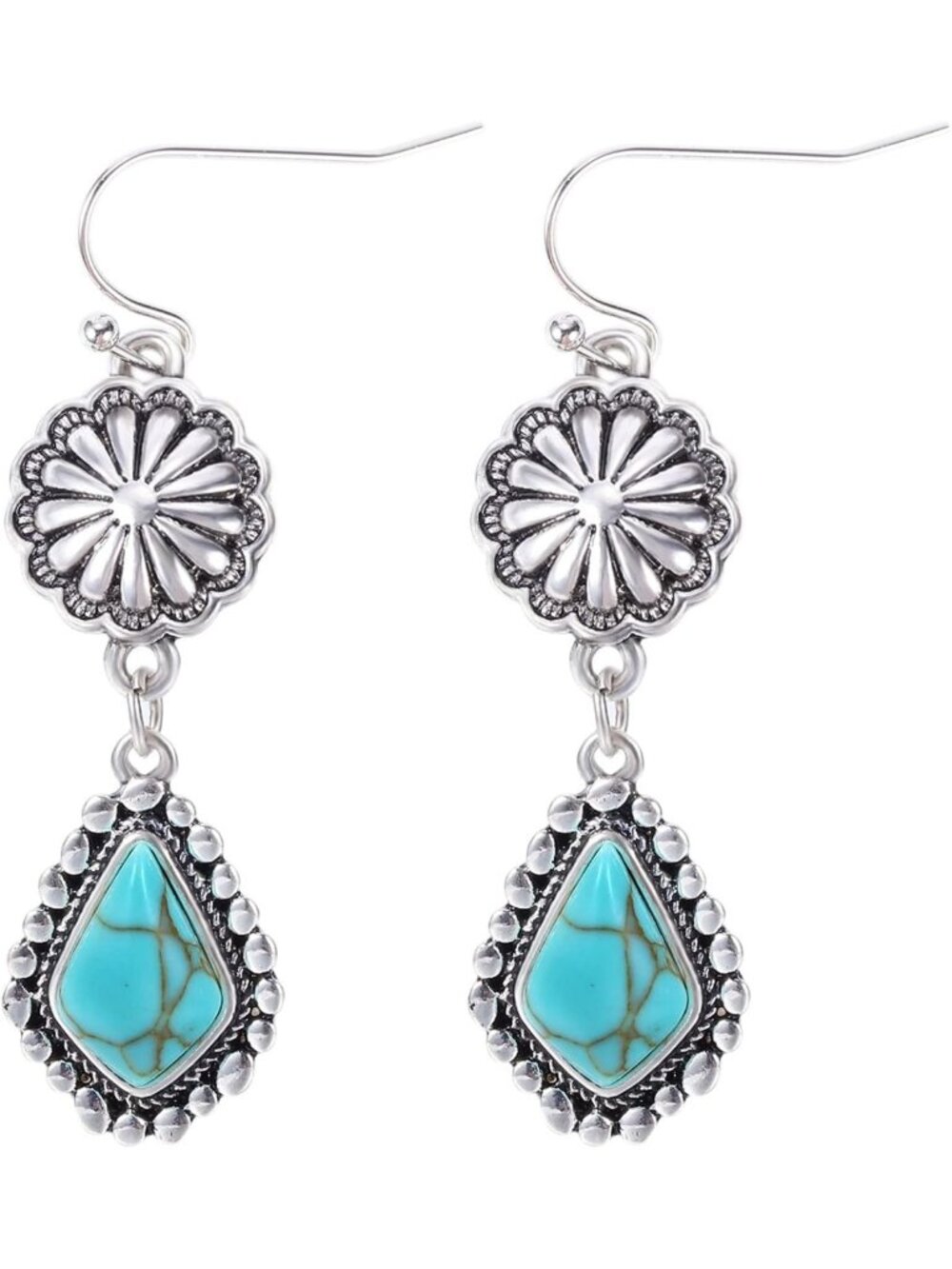 Turquoise Dangle Earrings for Women - 925 Sterling Silver Boho Teardrop Style